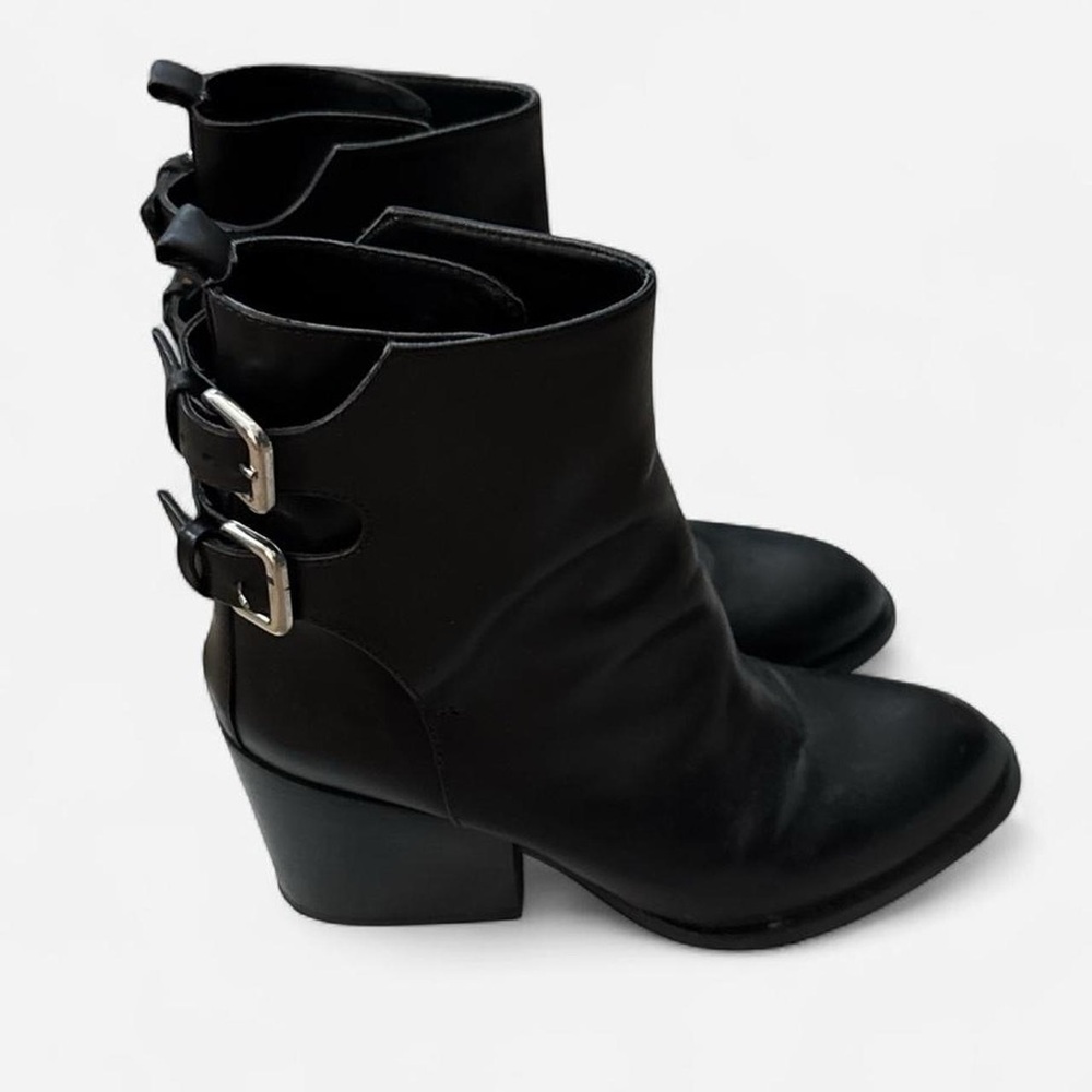 Women's Black Leather Buckle Boots